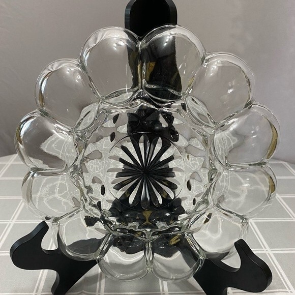 Vtg Anchor Hocking Prescut Clear Glass Holds 12 Deviled Eggs Relish Tray Platter - Picture 2 of 6